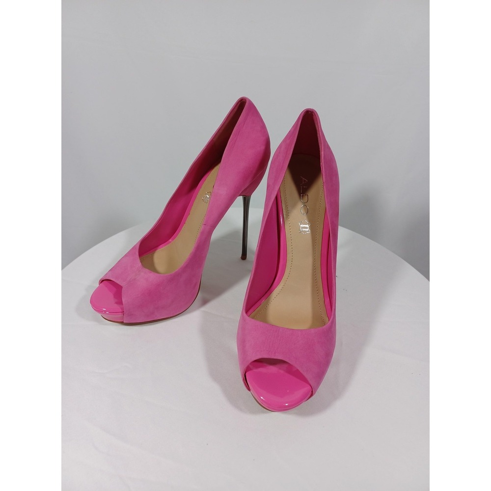 Aldo Shoes Womens Size 8.5 Pink Suede Peep‎ Toe Stiletto Heel Pumps Martigny